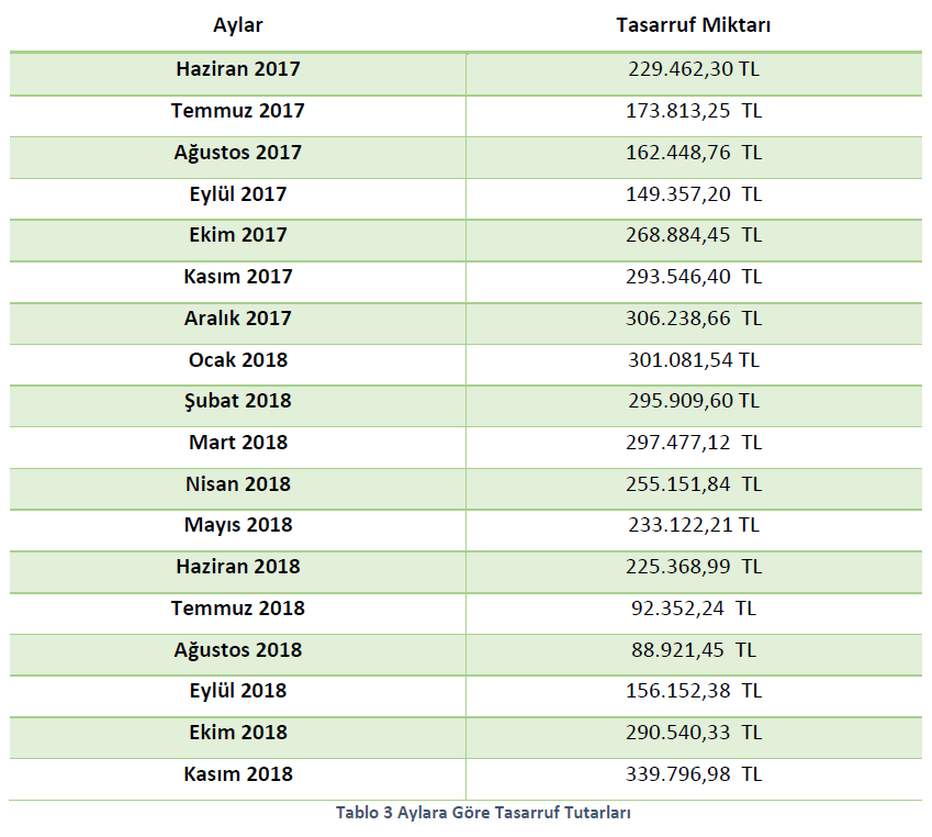 Aylara Göre Tasarruf Tutarları